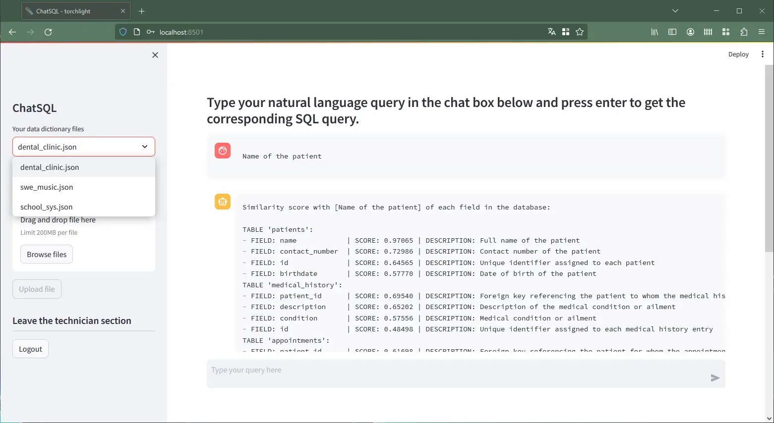 Database file selection screenshot